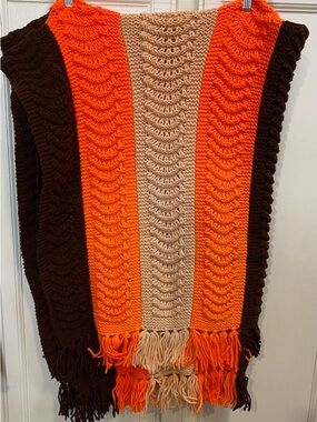 Source Unknown Chunky Knit Throw - Orange, Tan & Brown